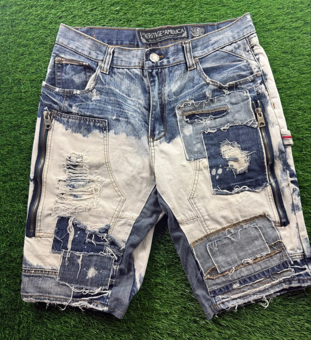 Heritage America 1776 Men's Short Blue Distressed Jeans Denim Distillery Sz W38